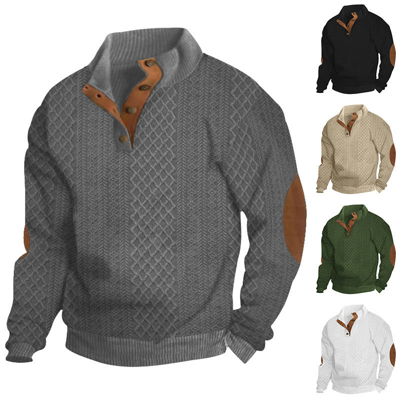 Men's stand collar jacquard knit pullover sweater