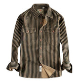 Camisa de manga larga para hombre con rayas de tendencia retro americana, de algodón tejido, lavado, cómodo y casual