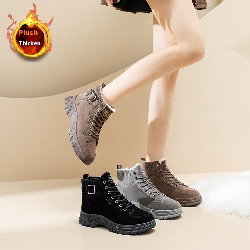 Thick Bottom Fleece-lined Warm Suede Boots - WOMONA.COM