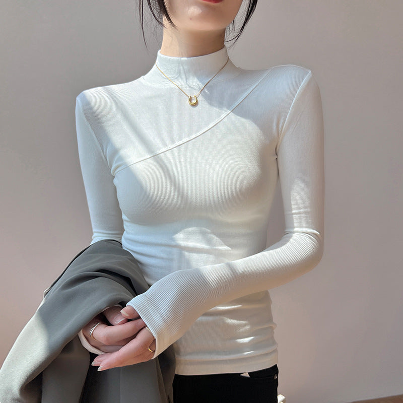 Women's Stretch Ribbed Mock Neck Long Sleeve Top