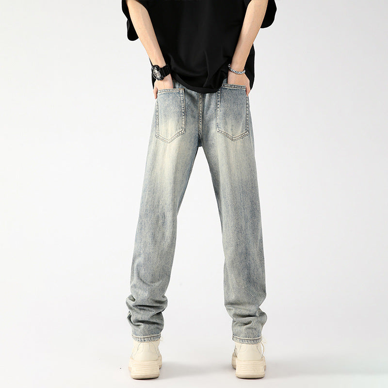 Thin Half Elastic Waist Straight Long Pants - WOMONA.COM