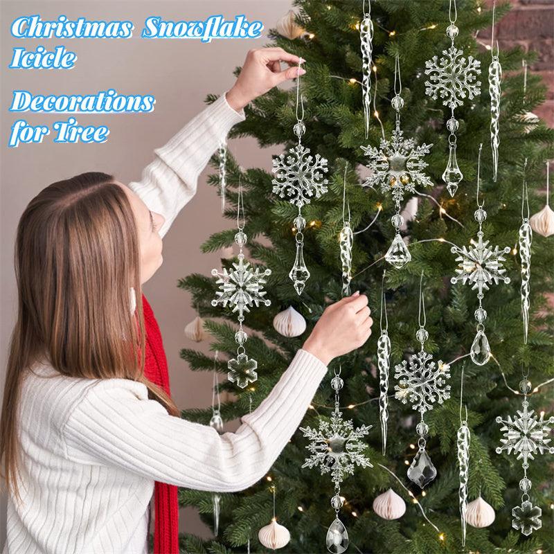 Set of 10 transparent ice cone and snowflake tree hanging pendants