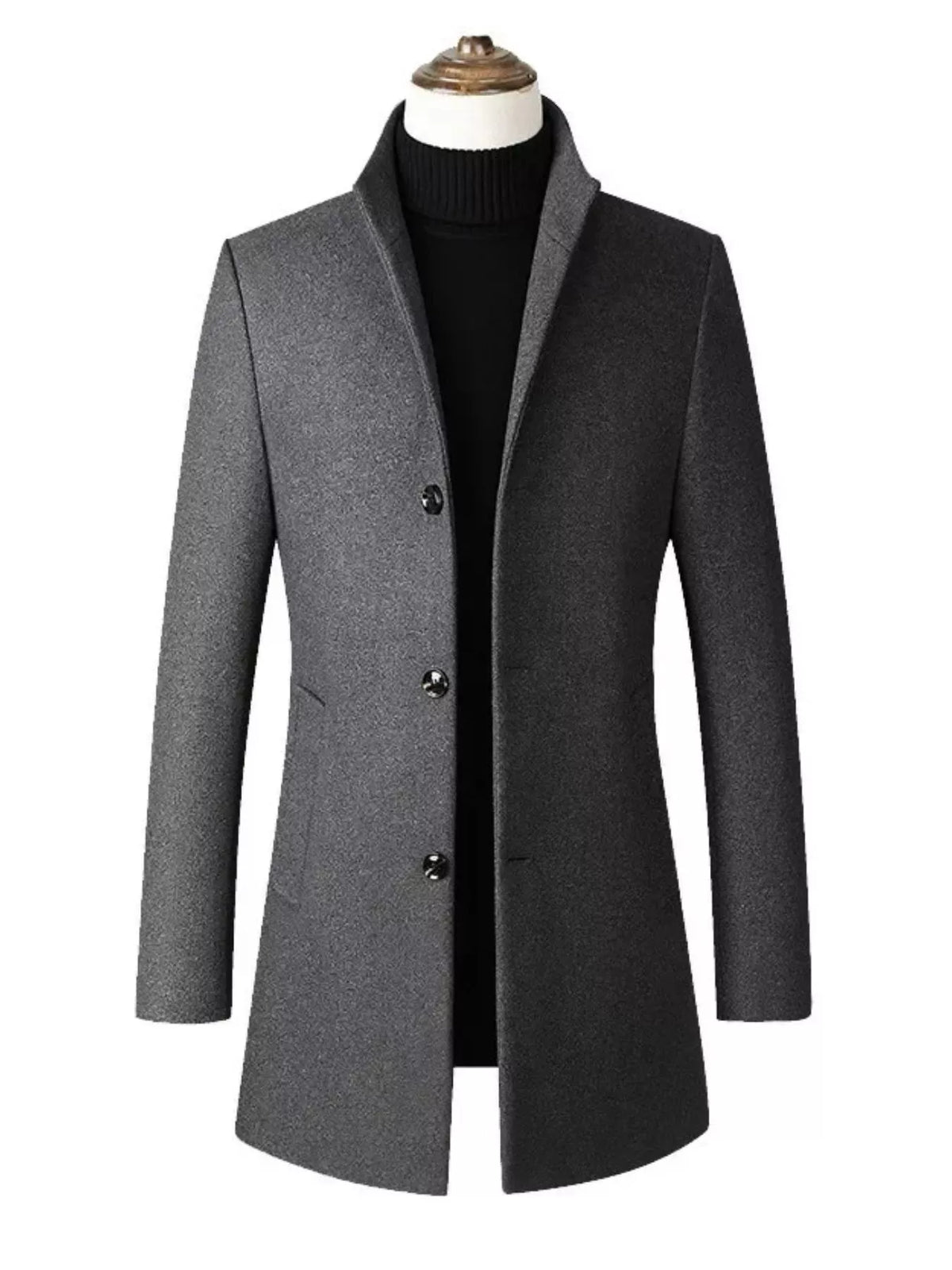 Men's Plus Size Slim-Fit Stand Collar Overcoat