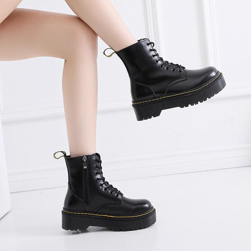 Muffin Bottom Lace-up Motorcycle Boots - WOMONA.COM