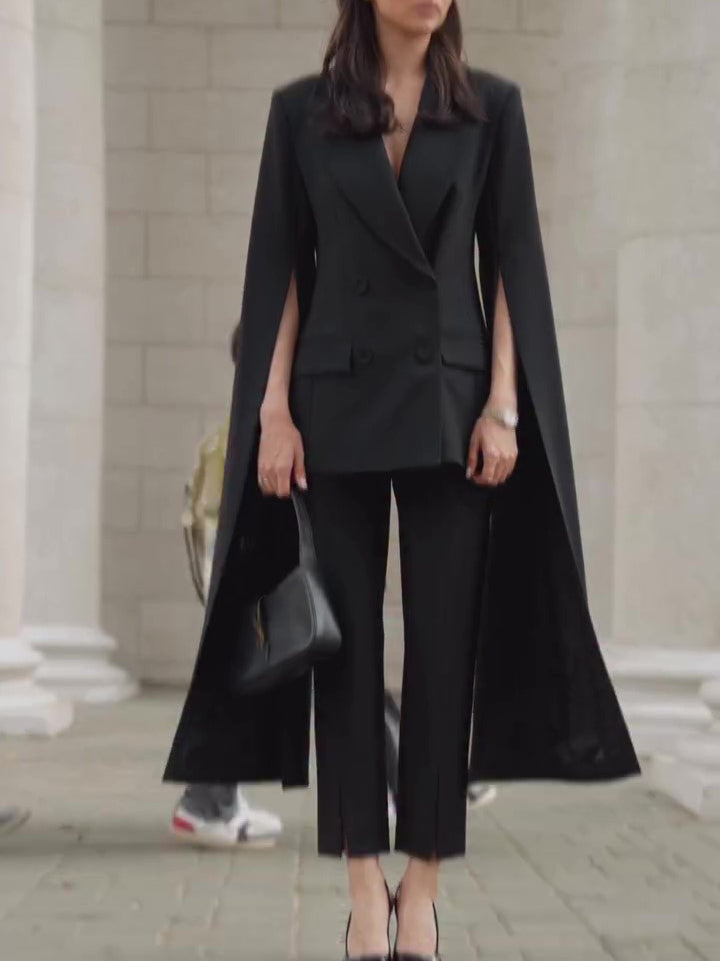 Black Cape Blazer with Cropped-Pants Styling – product image 1