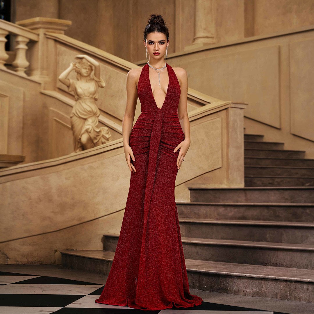 Red Glitter Halter Mermaid Evening Gown – product image 1