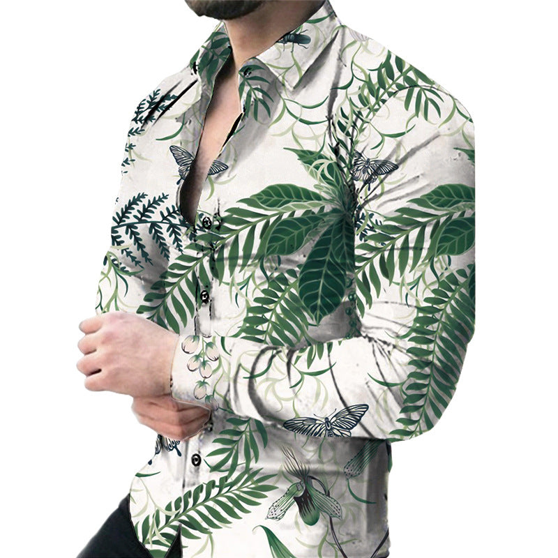 Men's Casual Long Sleeved Large Floral Shirt - WOMONA.COM