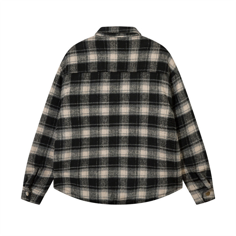 Plaid Shirt Cotton-padded Coat For Men - WOMONA.COM