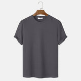 Men Summer Solid Color Round Neck Basic T-Shirts - WOMONA.COM