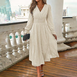 Autumn And Winter Elegant Jacquard Long Sleeve Dress - WOMONA.COM