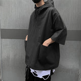 Men's Hong Kong Style Loose Hooded Half Sleeve T-shirt