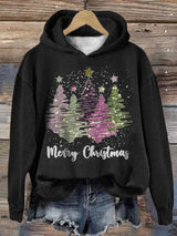 Round Neck Hooded Long Sleeve Four Christmas Trees Loose Sweater - WOMONA.COM