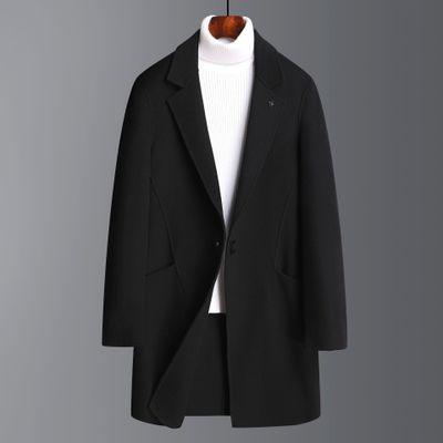 Black men’s coat jacket with notch lapels and single-breasted front