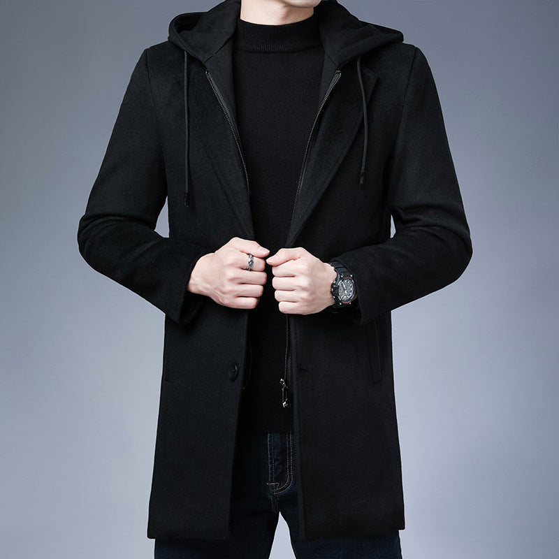 Mens Detachable Hooded Woolen Winter Coat - WOMONA.COM