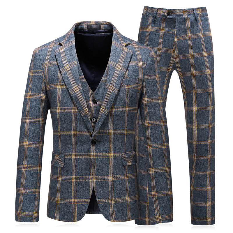 Men's Yellow Check Three-Piece Suit
