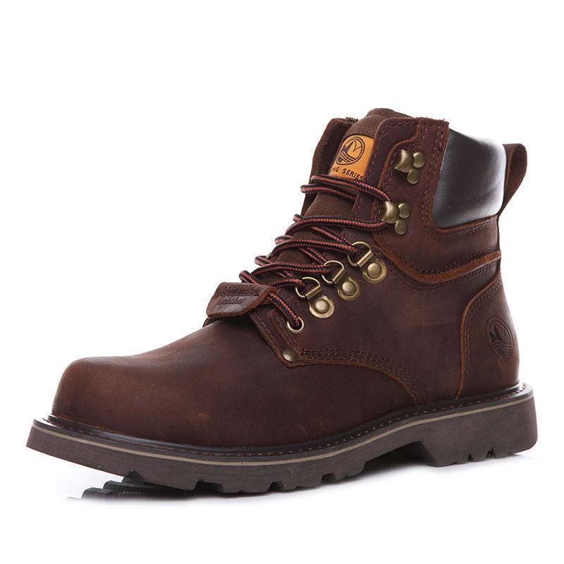 High-Top Tooling Leather Boots Wild Couple Boots - WOMONA.COM