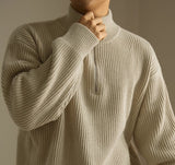 Lazy And Versatile Wool Turtleneck Half Loose Zip Sweater