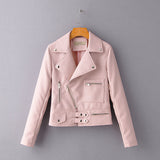 Ladies Lapel Diagonal Zipper Motorcycle Leather PU Jacket - WOMONA.COM