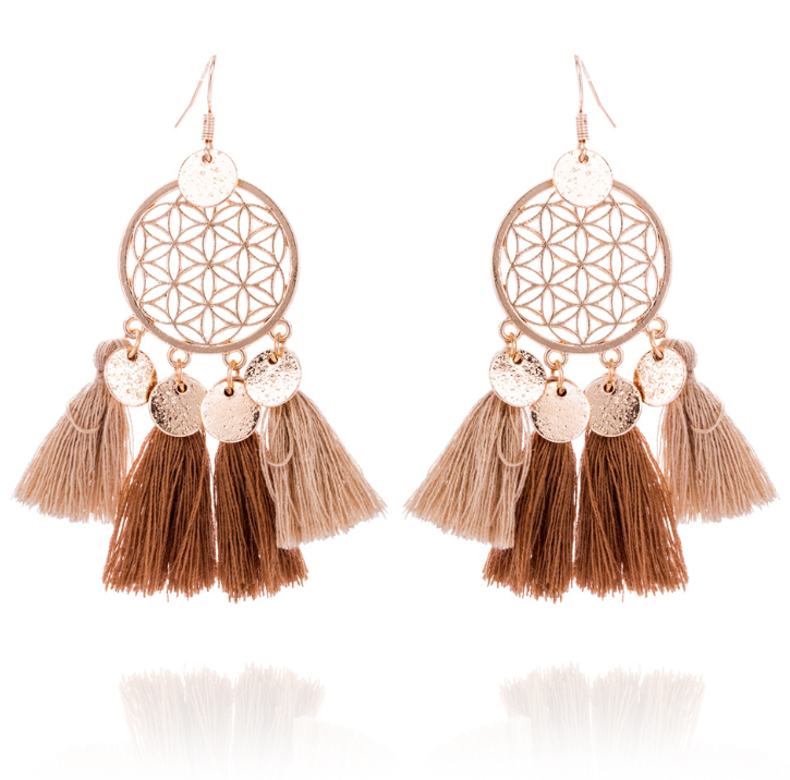 Tassel Dreamcatcher Sequin Earrings - WOMONA.COM