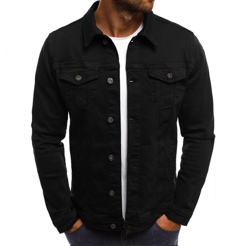Men's Cotton Denim Button-Front Jacket, Black - product view 2