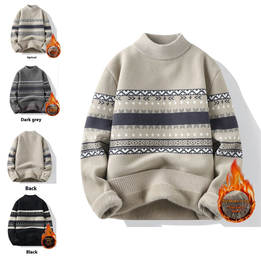 Men's dark gray velvet-touch mock neck sweater