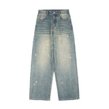 Retro Worn Looking Washed-out Green Blue Jeans For Men - WOMONA.COM