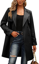 Women's Double Breasted Fashion Casual Trench Coat - WOMONA.COM