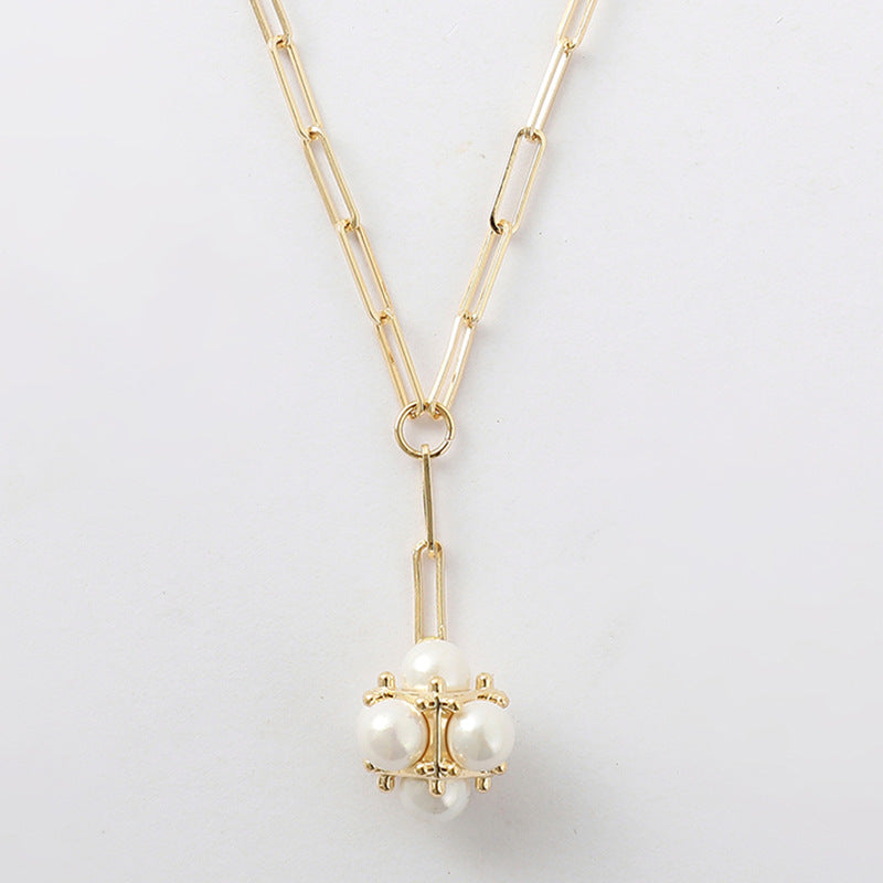 Metal pearl necklace female trend - WOMONA.COM