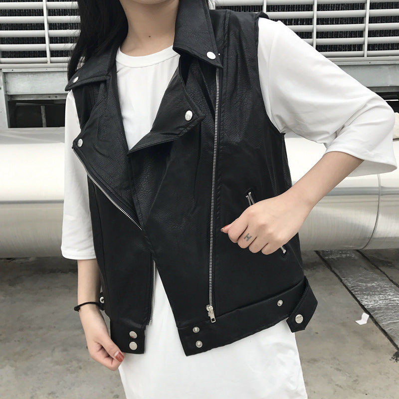 Women's leather waistcoat sleeveless jacket - WOMONA.COM