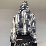 Ins Style Contrast Color Check Waist-tight Jacket - WOMONA.COM