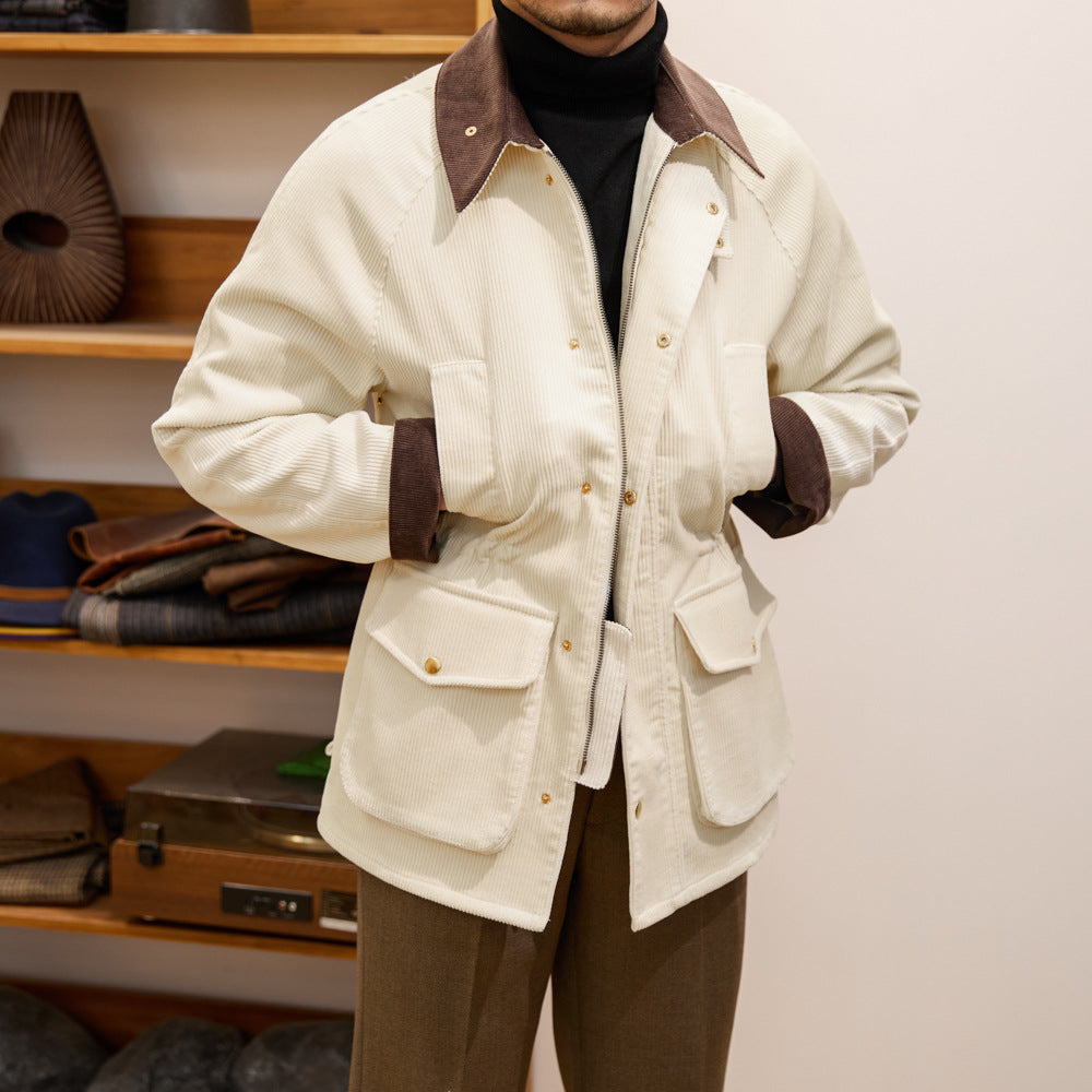 Men's British-Style Corduroy Field Jacket, Beige - product view 4