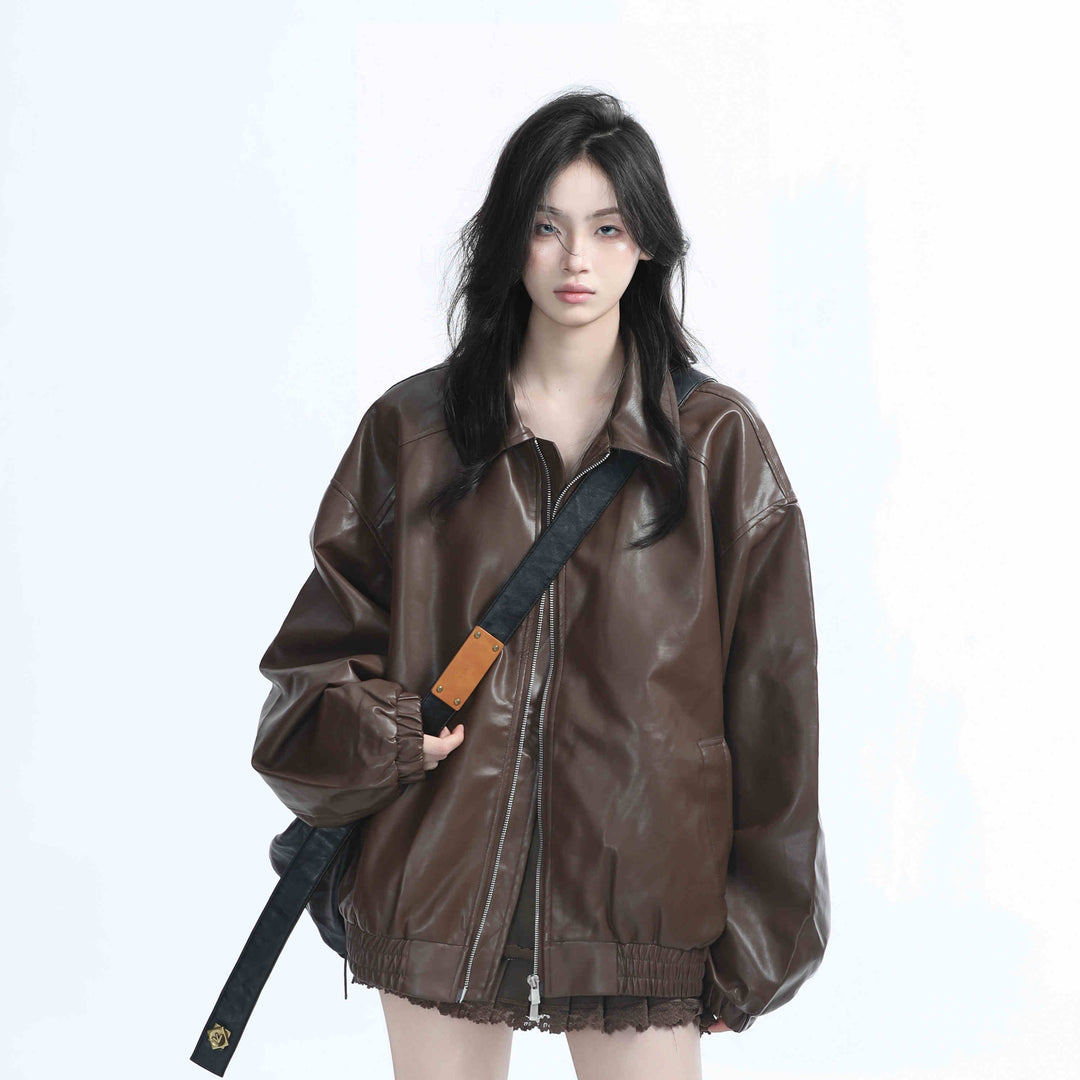 Women's patent-look faux leather moto jacket