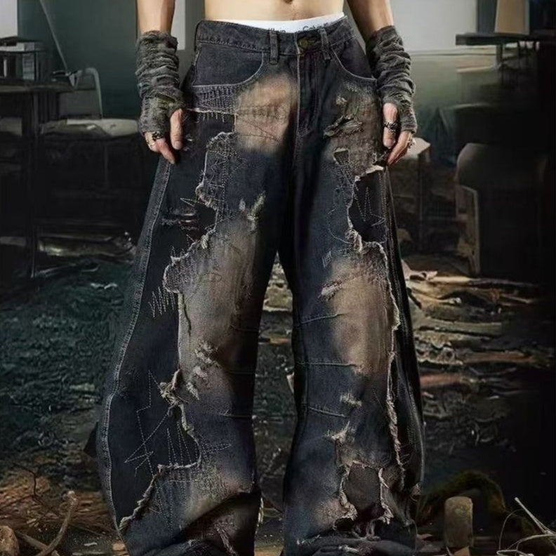 Stitched Needle Scimitar Denim Jeans Cotton