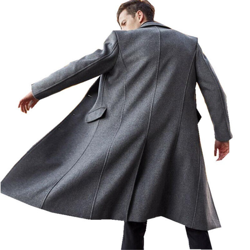 Men's Long Trench Coat Woolen Coat - WOMONA.COM