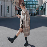 Over-the-knee Lamb Wool Panel Tartan Coat Mid-length