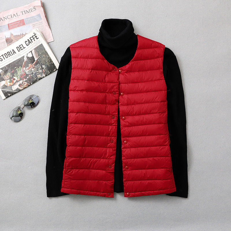 Winter Collarless Lightweight Basic Thin Vest - WOMONA.COM