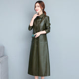 Ladies Fashion Thin Leather Trench Coat - WOMONA.COM