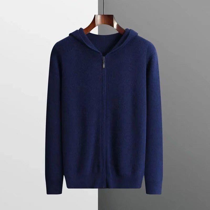 Men's Zipper Solid Color Hooded Sweater Cardigan - WOMONA.COM
