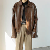 Men's Retro Short Personalized Leather Coat - WOMONA.COM