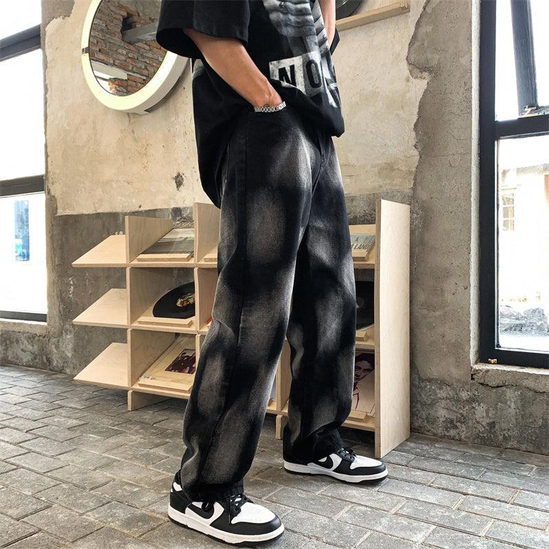 Unisex Black Tie-Dye Hip-Hop Straight Jeans