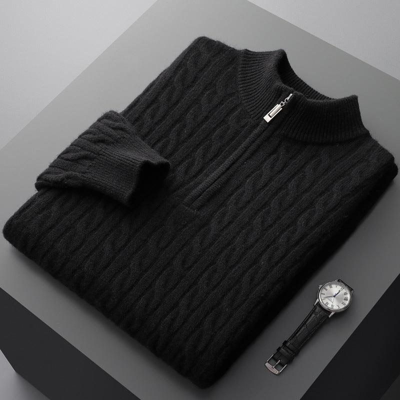 Woolen Half-high Collar Thickened Sweater Zipper - WOMONA.COM