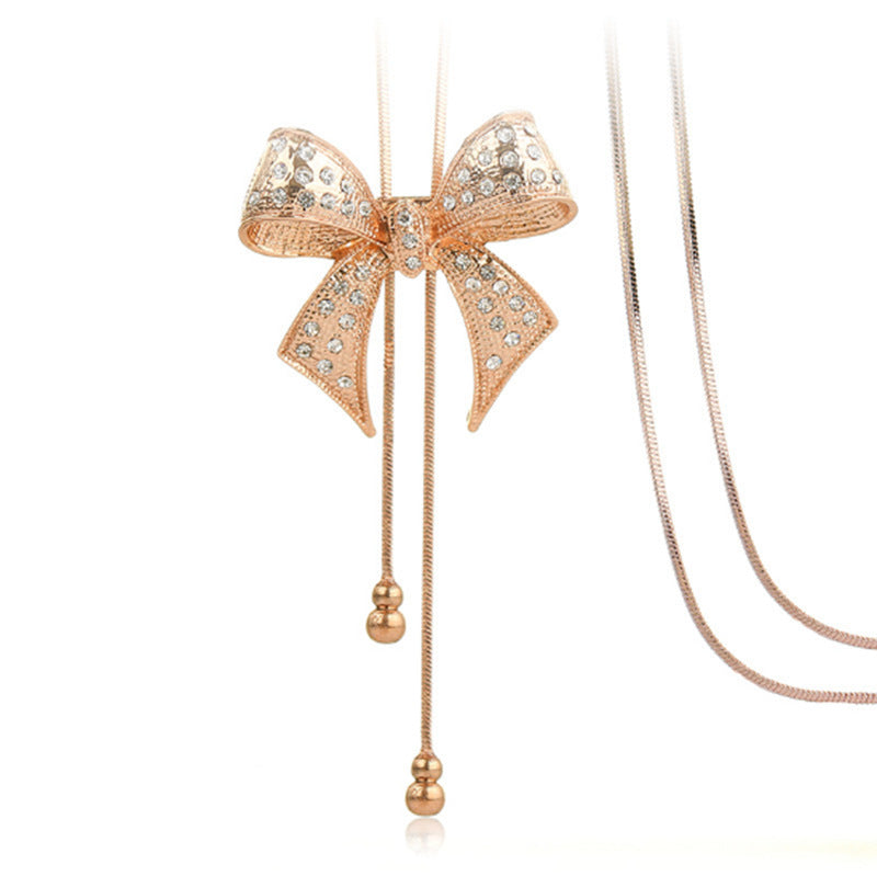 Diamond-studded bow necklace necklace chain - WOMONA.COM