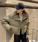 Short PU Leather Winter Coat Cotton Jacket