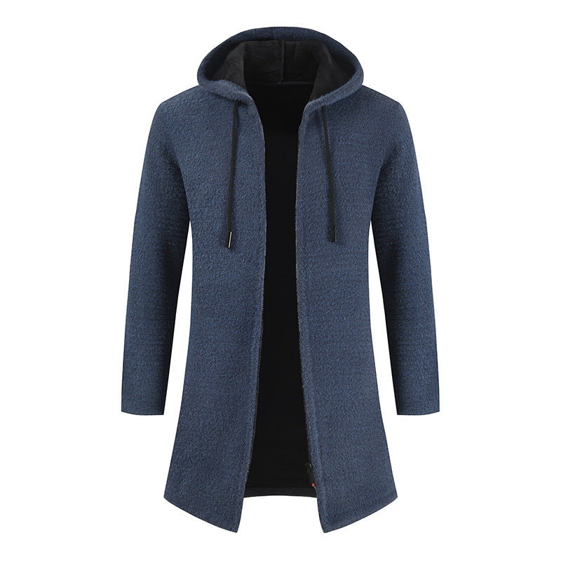 Cashmere Knitting Cardigan Hooded Medium Long Sweater - WOMONA.COM