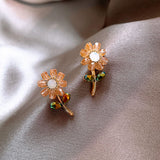 Flower925 silver earrings - WOMONA.COM