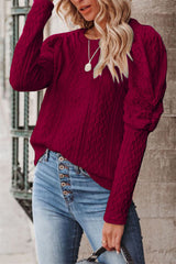 Jacquard Round Neck Gigot Sleeve Knitted Sweater - WOMONA.COM