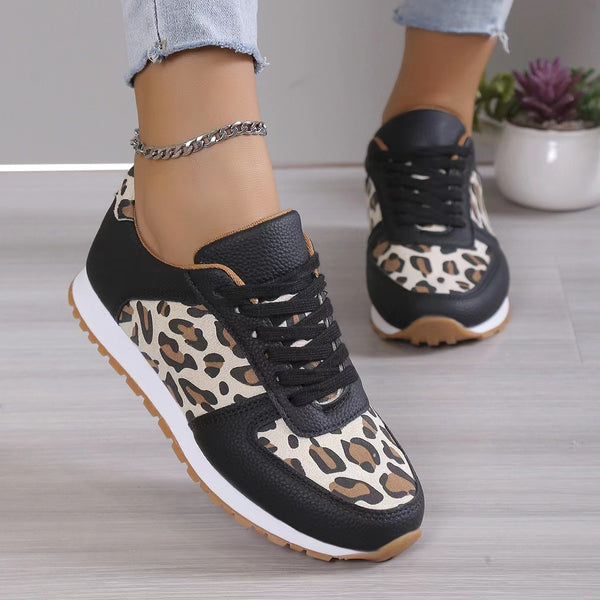 Zapatos deportivos con cordones y estampado de leopardo de moda para mujer