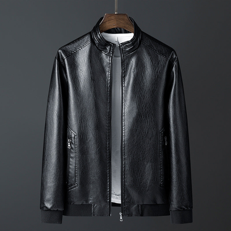 Stand Up Collar Casual Spring And Autumn Leather Jacket - WOMONA.COM