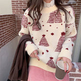 Red Christmas Tree Jacquard Warm Sweater Women - WOMONA.COM