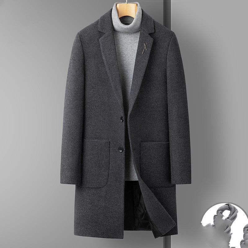 Men's Mid Length Thick Woolen Coat - WOMONA.COM